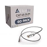 ClearFit Slim 60 Pack- 30 Foot Cat6A Cable, 28 AWG Ethernet Patch, Network, Clear Boot, Cat 6A Internet, Black, 30 Foot, by UNC Group