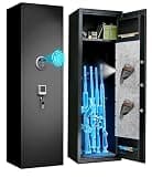 Long Gun Safe, Home Safes for Rifles and Pistols, Fully Assembled Biometric Gun Safes for Handgun with Adjustable Shelves and Pockets, Gun Cabinet with Alarm Function, Gun Locker