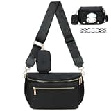 Eslcorri Small Diaper Bag Fanny Pack for Quick Outings, Crossbody Diaper Purse with Built-in Wipes Dispenser, Water-resistant Black Belt Bag for Moms Dads, 8L Expandable Capacity