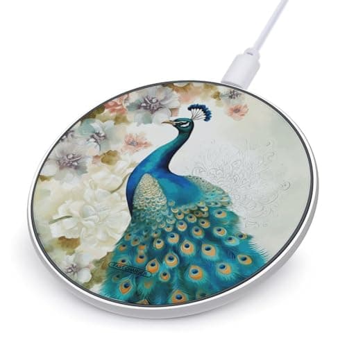 Beautiful Peacock and Floral Wireless Charger 10W Fast Wireless Charging Pad Slim Portable Charging Station for Phone Lightweight Charger Mat for Travel Home Office Desk