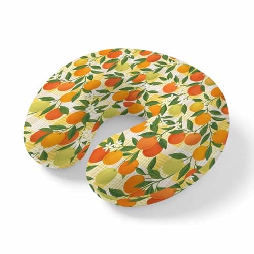 ZFUNCING Travel Pillows U-Shaped Neck Pillow Farmhouse Orange Leaves Floral Ergonomic Memory Foam Pillow Head Cushion,Yellow White Tartan Soft Portable Neck Pillows for Office Airplane Car Train