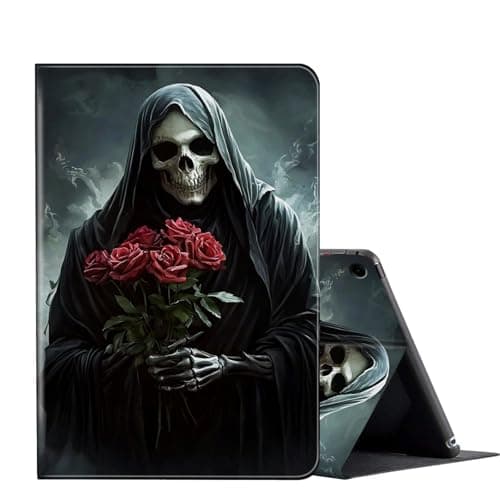 for Samsung Galaxy Tab A9 Plus Case (11 inch-2023 Model SM-X210/X216/X218),PU Leather Slim Folio Stand Cover Case for Samsung Tablet A9+/A9 Plus 5G,Auto Sleep/Wake-Grim Reaper Holding Red Roses