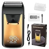 Mini Portable Electric Shaver with LED Display, Electric Foil Shavers for Men, Waterproof Wet and Dry Travel Electric Face Razor, Manspot Body Trimmer Stubble Epilator for Beard Face (Gold)