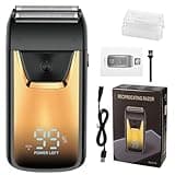 Mini Portable Electric Shaver with LED Display, Electric Foil Shavers for Men, Waterproof Wet and Dry Travel Electric Face Razor, Manspot Body Trimmer Stubble Epilator for Beard Face (Gold)