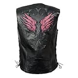 Black Leather Motorcycle Rider Vest with Pink Wings by Milwaukee Leather
