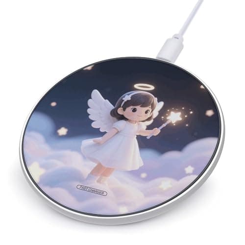Angelic Little Girl Wireless Charger with Aluminum Alloy Frame Qi Certified Fast Wireless Charging Pad 10W Charging Station Portable Phone Charger for All Wireless Charging Phone
