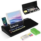 Desktop Glass Whiteboard with Storage, Desk Board with Computer Keyboard Stand, White Dry Erase Board with Drawers for Home, School, Office Desk Organizers and Accessories - Black
