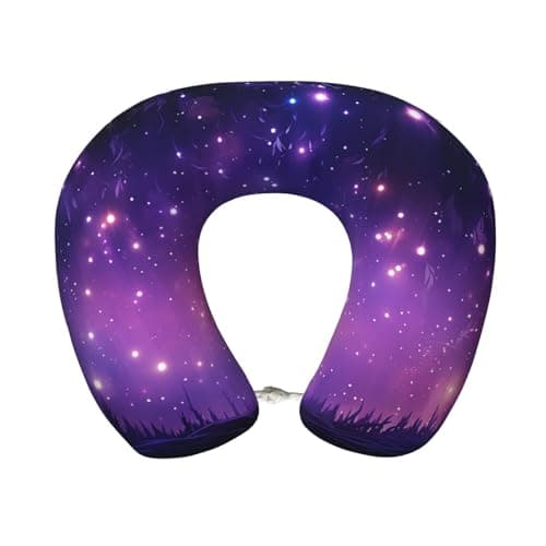 OSAM SPACE Purple Galaxy Night Travel Neck Pillow for Sleeping Neck Support Memory Foam Airplane Pillow U Shaped Pain Relief Pillows for Flight Train Car Office