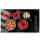 Jessier Electric Cooktop 34.25 Inch - Built-in(34.25"x19.3") 5 Burner Electric Stove Top 8400W High Power, 36" Ceramic Cooktop with Knob Touch, Dual Ring, Overheat Protection, 220-240V Hard Wired