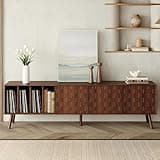 Modern 69 Inch Mosaic TV Stand, Entertainment Center with Cabinet Doors, Open Shelves and Cable Management for TVs Up to 75 Inches