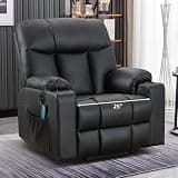 Bonzy Home Extra Wide Lift Chair with Heat and Massage, Faux Leather Power Lift Recliner Massage Chair for Adults Elderly, Upholstered Recliner with 2 Cup Holders, Side Pocket