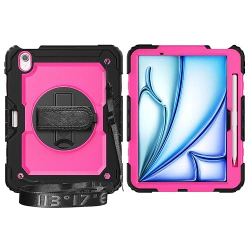 Protective Tablet Case Compatible with iPad Air 11inch (M3 2025 7th/M2 2024 6th) Heavy Duty Shockproof TPU Case,Protective Cover W Screen Protector 360 Swivel Kickstand+Hand Strap+Shoulder Strap Full