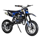gibxiyza 49CC Dirt Bike for Kids & Adults - 25 MPH Mini Motorcycle w/ 10" Off-Road Tires, Hydraulic Shocks, Front/Rear Disc Brakes - Max Load 330 lbs - Pull Start Pocket Pit Bike (Red/Blue) 解析: