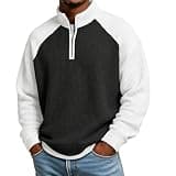 CMELTANM Men's Color Block Waffle Sweatshirt Half Zip Stand Collar Long Sleeve Pullover Tops Black