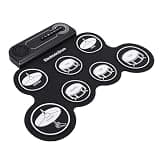 Omquot Portable Electric Drum Kit with Stereo Speakers, Roll Up Kids Practice Pad for Outdoor Picnics and Music Lessons, White