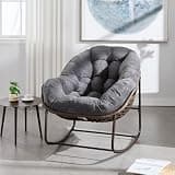 FHUKMZOI Patio Outdoor Rocking Chair, Papasan Rocking Chairs with Cushion, Egg Patio Rocker with Rattan Frame, Indoor Outdoor Cozy Rocker for Balcony, Living Room, White (1, Grey+Velvet)