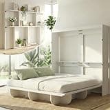 CECER Queen Size Wall Murphy Bed with Storage Shelf,Space-Saving Queen Wall Beds Cabinet Bed,Queen Murphy Cabinet Beds with Bookshelf for Guest Room/Bedroom-White