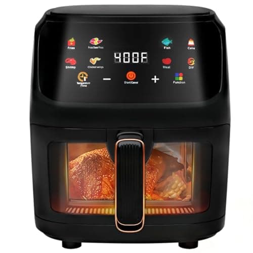 Air Fryer, 8 Quart Large Capacity, Black, Digital Touch Control Panel, Non-Stick Basket, 1700W, 400°F Max Temp