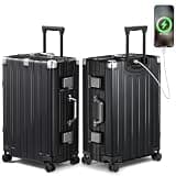 Krute Checked Aluminum Frame Suitcase 24 Inch Zipperless Luggages Hardside PC Luggage With Spinner Wheels TSA Lock USB Charger Suitcases(1 Piece)
