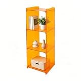 CheriMuMu 3-Tier Acrylic Bookcase, 43.9"x13.8"x11.8" Modern Clear Bookcase for Books and Display, Multifunctional Open Book Shelves for Living Room, Bedroom, Sturdy & Space-Saving(Orange)