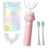 Lwalaneng Kids Electric Toothbrush, with 4 Cleaning Modes, with 4 Brush Heads, Toddler U Shaped Toothbrush with 2 Soft Brush Head,Cartoon Bear 360-Degree Cleaning IPX7 Waterproof Design (Ages 2-16)