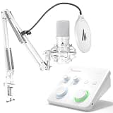 MAONO USB XLR Condenser Microphone With Audio Interface: PC Computer Podcast Cardioid Metal Mic Kit for Recording, Studio, Singing, YouTube (A04 Gen2 White+PS22 Lite White+XLR Cable)
