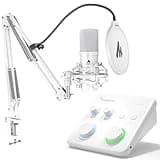 MAONO USB XLR Condenser Microphone With Audio Interface: PC Computer Podcast Cardioid Metal Mic Kit for Recording, Studio, Singing, YouTube (A04 Gen2 White+PS22 Lite White+XLR Cable)