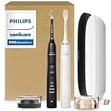 Philips Sonicare DiamondClean 9000 Electric Toothbrush - Sonic Toothbrush with App, Pressure Sensor, 12 Brushing Settings, Replacement Reminder, USB Charging Case, Black & Rose Gold, 2-Pack, HX9912/71
