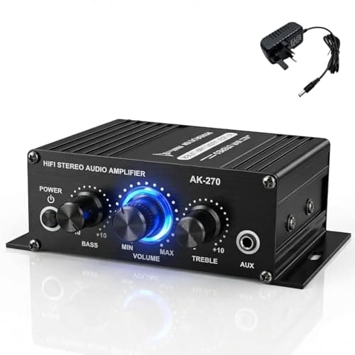 Mini Stereo Amplifier, 2.0 Channel Power Audio Amp, Class AB HiFi Music with Bass Treble Control RCA AUX Input and 12V 3A Power Adapter for Passive Speaker PC TV Phone Car Vehicle