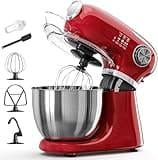 Kismile 5.5QT Tilt-Head Stand Mixer, 12-Speed Electric Mixer with 304 Stainless Steel Bowl - Includes Whisk, Dough Hook, Beater for Baking Bread, Cakes, Cookies(Red)