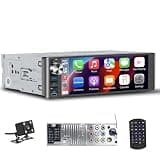 LSLYA Single Din Car Stereo with Wireless Apple CarPlay & Android Auto – 240W Output, 2 Subwoofer Ports, 4-Channel RCA, USB/Type-C, Bluetooth, SWC, Front & Backup Camera – Standard Single DIN Size