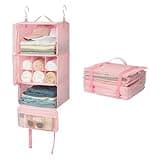 GRANNY SAYS Hanging Packing Cubes for Travel, Large Portable Hanging Suitcase Organizer, Foldable Compression Luggage Organizer Bags for Clothes, Carry on Closet Suitcase, XL-Pink Travel Shelves