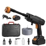 Cordless Pressure Washer, Portable High-Pressure Power Cleaner with 6-in-1 Adjustable Nozzle, 21V Rechargeable Battery-Powered Cleaning Gun for Car Washing, Patio, Garden, and Outdoor Gear (Black)