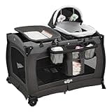 Pamo Babe Pack and Play 4-in-1 Baby Playard with Bassinet & Changing Table, Foldable Portable Playpen with Mattress, Nursery Center for Newborn to Toddler 0-36M-Black
