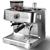 Semi-automatic Espresso Machine With Grinder & Milk Frother, 20 Bar Professional Pressure, 95oz Large Water Tank, Coffee Maker For Cappuccino Latte Macchiato, Home Barista Design Silver