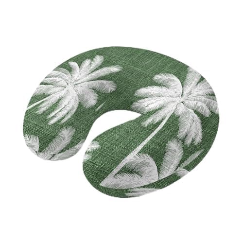 Travel Pillows U-Shaped Neck Pillow Tropical Coconut Tree Silhouette Ergonomic Memory Foam Pillow Head Cushion,Rustic Dark Green Burlap Soft Portable Neck Pillows for Office Airplane Car Train