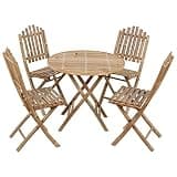 Bamboo Folding Patio Dining Set with Cushions, 5 Piece Outdoor Table and Chairs for Al Fresco Dining