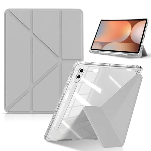 HinZann Case for Samsung Galaxy Tab S10+ Plus/Tab S9 FE+ Plus / S9+ Plus 12.4 Inches Avec S Pen Stand, PU Leather + Transparent Back Protection Case, Auto-Sleep/Wake – Grey