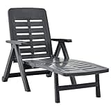 KGFHERENB Folding Sun Lounger for Outdoor Use, Plastic Patio Lounge Chair with Adjustable Backrest and Matte Anthracite Finish, Portable Reclining Sunbed for Garden, Terrace and Lawn