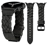 TOYOUTHS Braided Leather Strap Compatible with Samsung Galaxy Watch 8 40mm 44mm/Galaxy Watch 8 Classic 46mm Band Women Men No Gap One-Click Soft Thin Leather Breathable Wide Woven Bracelet, Black