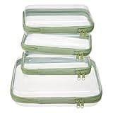 WELPIRT 4 pcs Clear Zipper Pouches,Hard Shell Zipper Case, Toiletry Bag for Travel, CLear Diaper Bag, Toiletry Pouch, Travel Organizer, Cosmetic Bag,Toy Storage Bins (M+3S) (Mint Green)