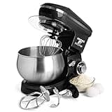 Moss & Stone Black Stand Mixer, 6 Speed Electric Mixer With 5.5 Quart Stainless Steel Mixing Bowl, Black Body Kitchen Mixer With Dough Hook, Egg Whisk, Beater & Baking Spatula, Classic Food Mixer