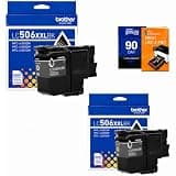 Brother Genuine LC506XXLBK Super High Yield Black Ink Cartridge 2-Pack for INKvestment MFC-J4355DW, MFC-J4555DW, MFC-J6560DW, MFC-J6960DW, MFC-J6975DW, Bundle with Deco Essentials Printer eBook