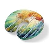 ZFUNCING Travel Pillows U-Shaped Neck Pillow Summer Forest Orange Green Tree Ergonomic Memory Foam Pillow Head Cushion,Modern Oil Painting Art Soft Portable Neck Pillows for Office Airplane Car Train