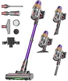 LIBINO Cordless Vacuum Cleaner, 650W 55KPA 70Mins Anti-Tangle Wireless Vacuum,Rechargeable Vacuum with Green Light,Powerful Stick Vacuum for Home Carpet/Hardwood Floors,Purple