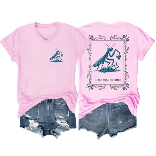 GonsiWatx Girls Will Be Girls Shirt V Neck Praying Mantis Shirts Unisex
