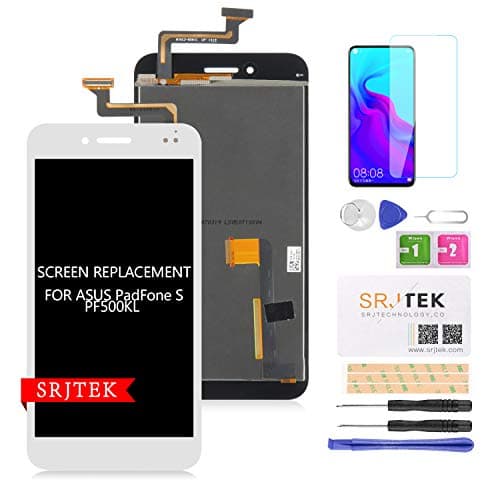 SRJTEK for ASUS PadFone S PF500KL LCD Screen Replacement 5.0", for ASUS PadFone S PF500KL PF500 PF-500KL T00N Touch Screen digitizer Glass Assembly Kits (White no Frame)