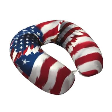 Fuzquwu USA Eagle with Spread Wings Pattern Neck Pillow for Traveling Airplane,Pure Memory Foam U-Shaped Neck Pillows for Flight Headrest Sleep