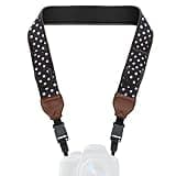 USA Gear TrueSHOT Camera Strap Neoprene Camera Straps - Padded Neck Strap, Pockets, and Quick Release Buckles - Compatible with Canon, Nikon, Sony and More DSLR and Mirrorless Cameras (Polka Dot)