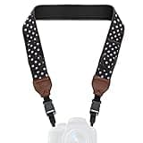 USA Gear TrueSHOT Camera Strap Neoprene Camera Straps - Padded Neck Strap, Pockets, and Quick Release Buckles - Compatible with Canon, Nikon, Sony and More DSLR and Mirrorless Cameras (Polka Dot)